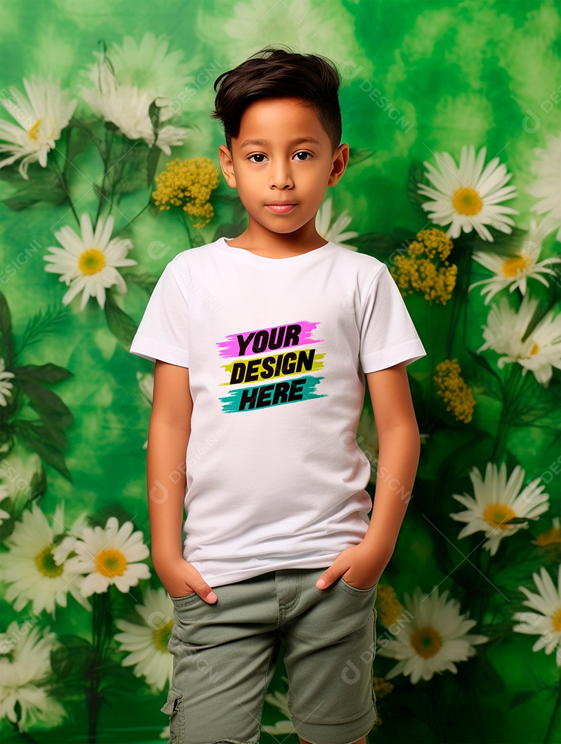 Mockup de Camiseta Branca Infantil PSD Editável