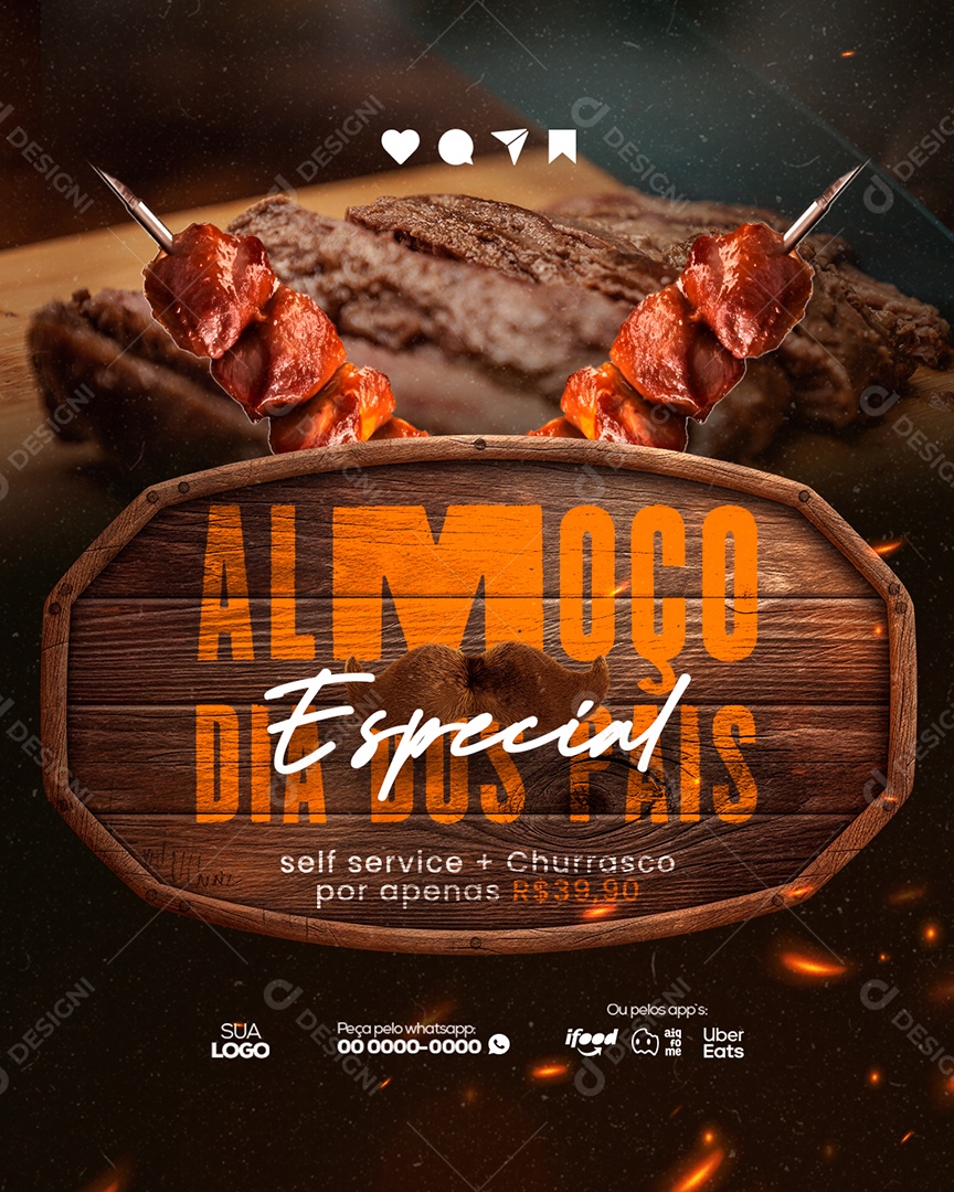 Churrascaria Almoço Especial Dia Dos Pais Self Service + Churrasco Social Media PSD Editável