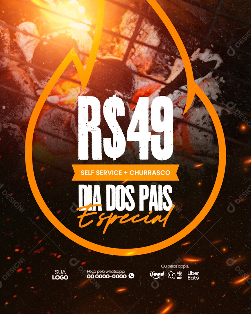 Churrascaria Especial Self Service + Churrasco 49,00 Dia Dos Pais Social Media PSD Editável