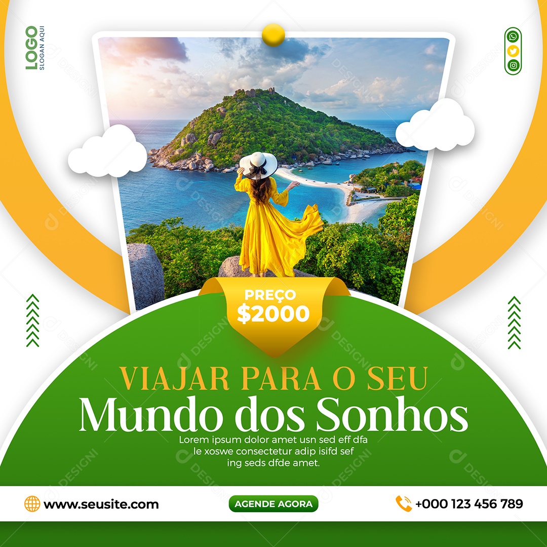 Viajar Para o Seu Mundo Dos Sonhos Social Media PSD Editável