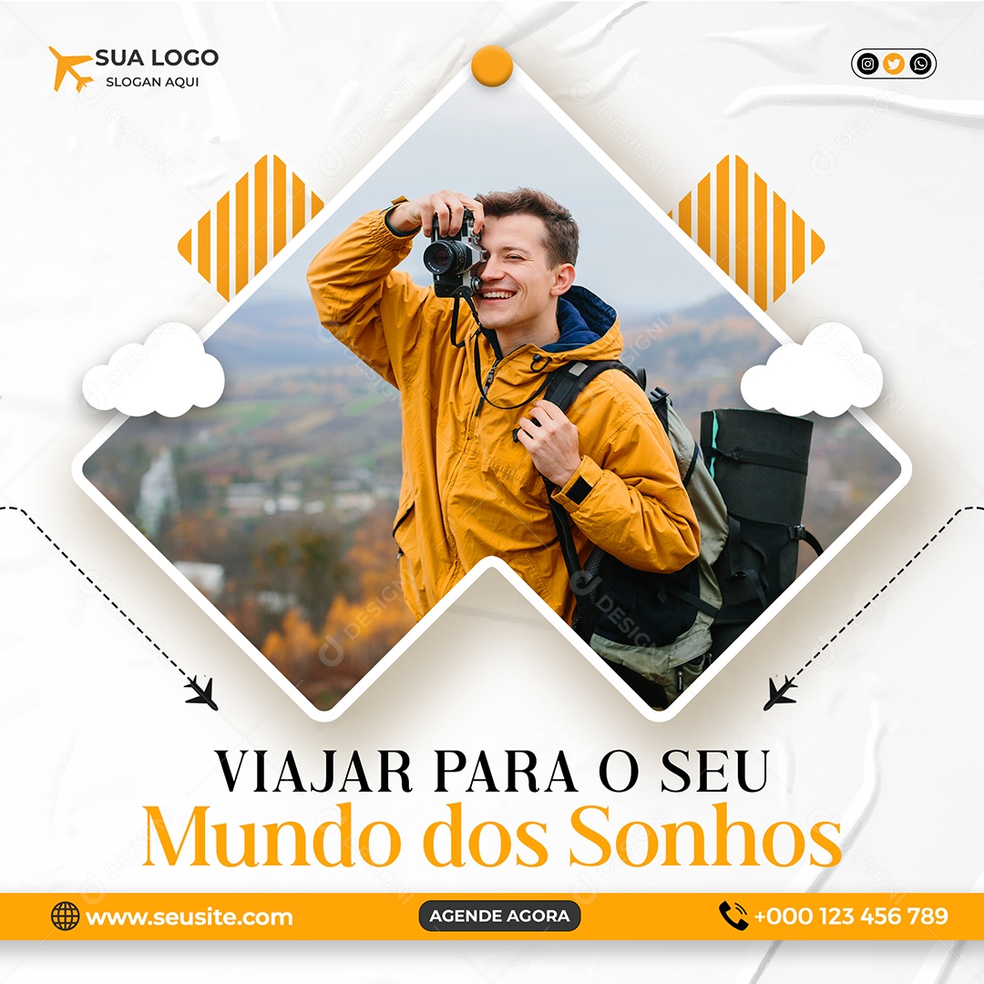 Viajar Para o Seu Mundo Dos Sonhos Social Media PSD Editável