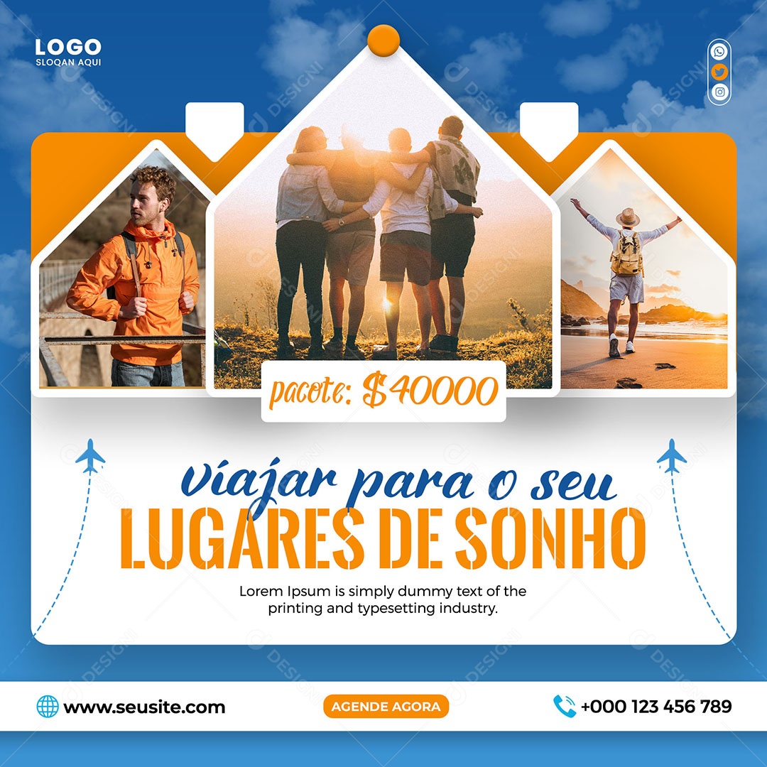 Viajar Para o Seu Lugares de Sonho Social Media PSD Editável