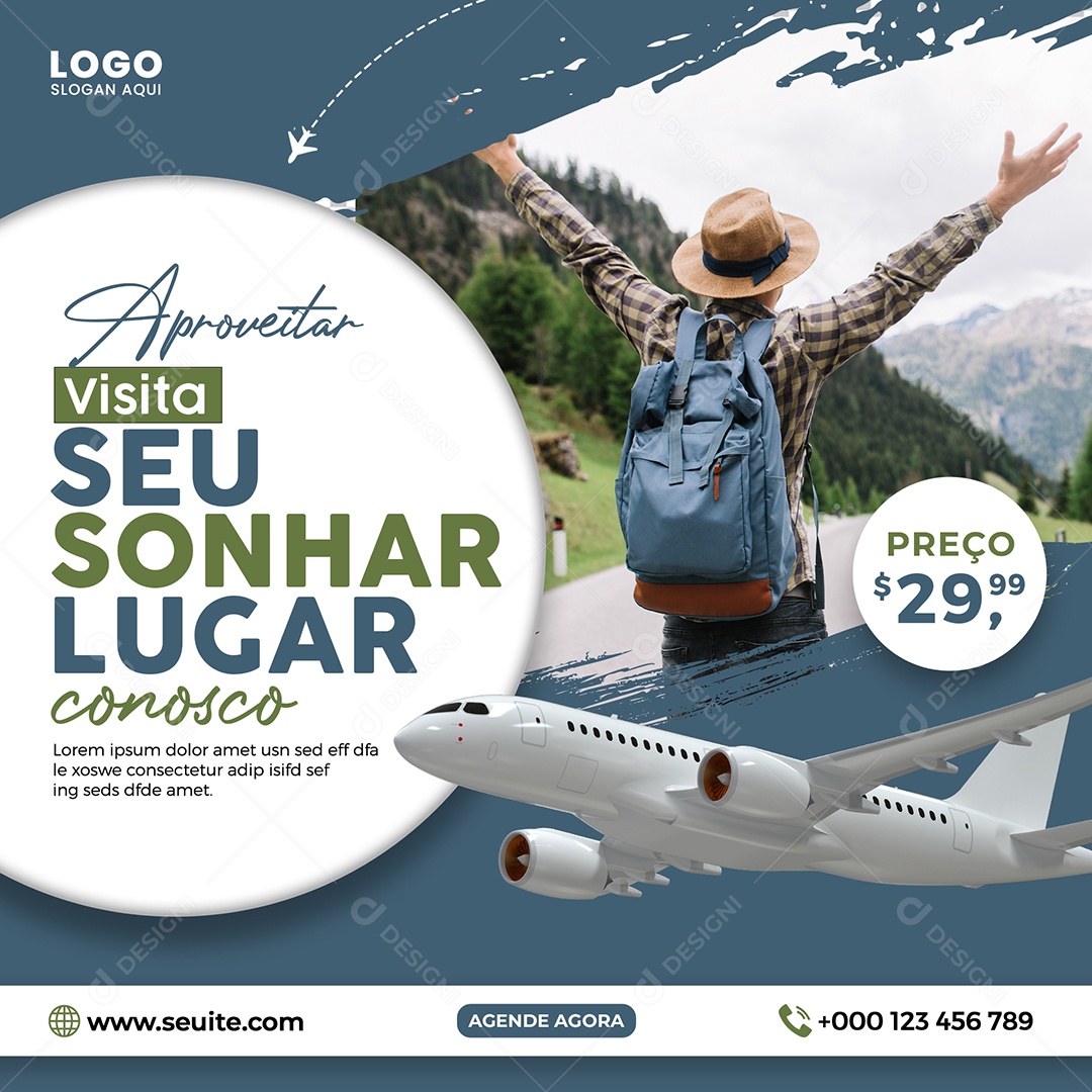 Aproveitar Visita Seu Sonhar Lugar Conosco Social Media PSD Editável