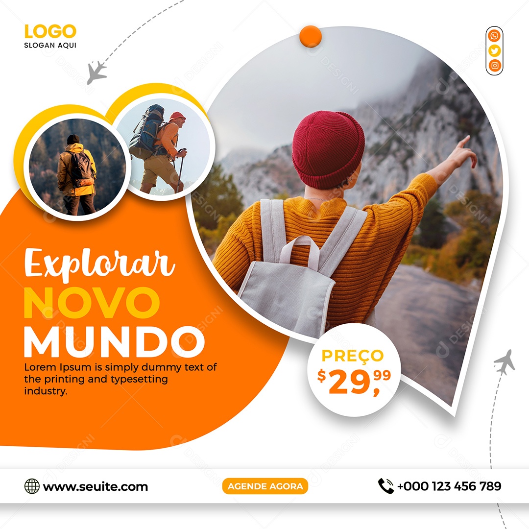 Explorar Novo Mundo Social Media PSD Editável