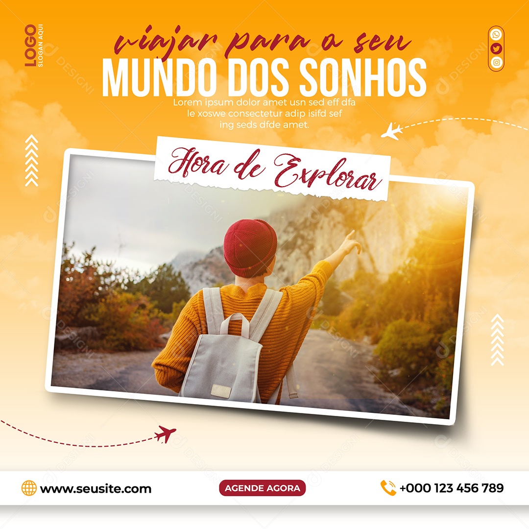 Viajar Para o Seu Mundo Dos Sonhos Social Media PSD Editável