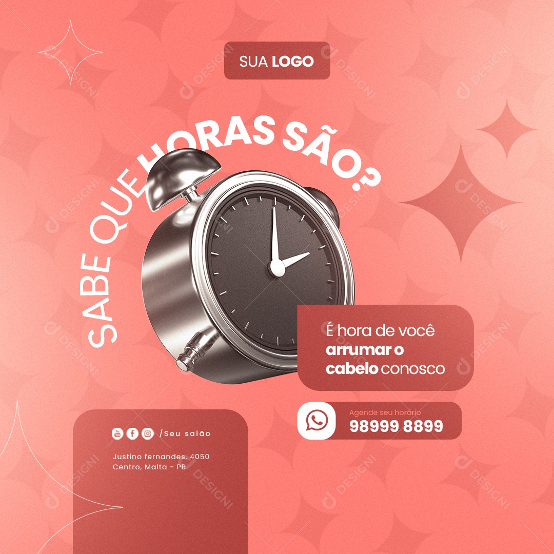 Cabelereira É Hora de Você Arrumar o Cabelo Conosco Social Media PSD Editável