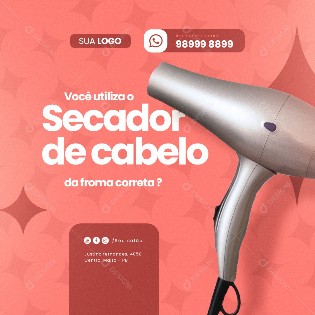 Cabelereira Você Utiliza o Secador De Cabelo Da Forma Correta Social Media PSD Editável