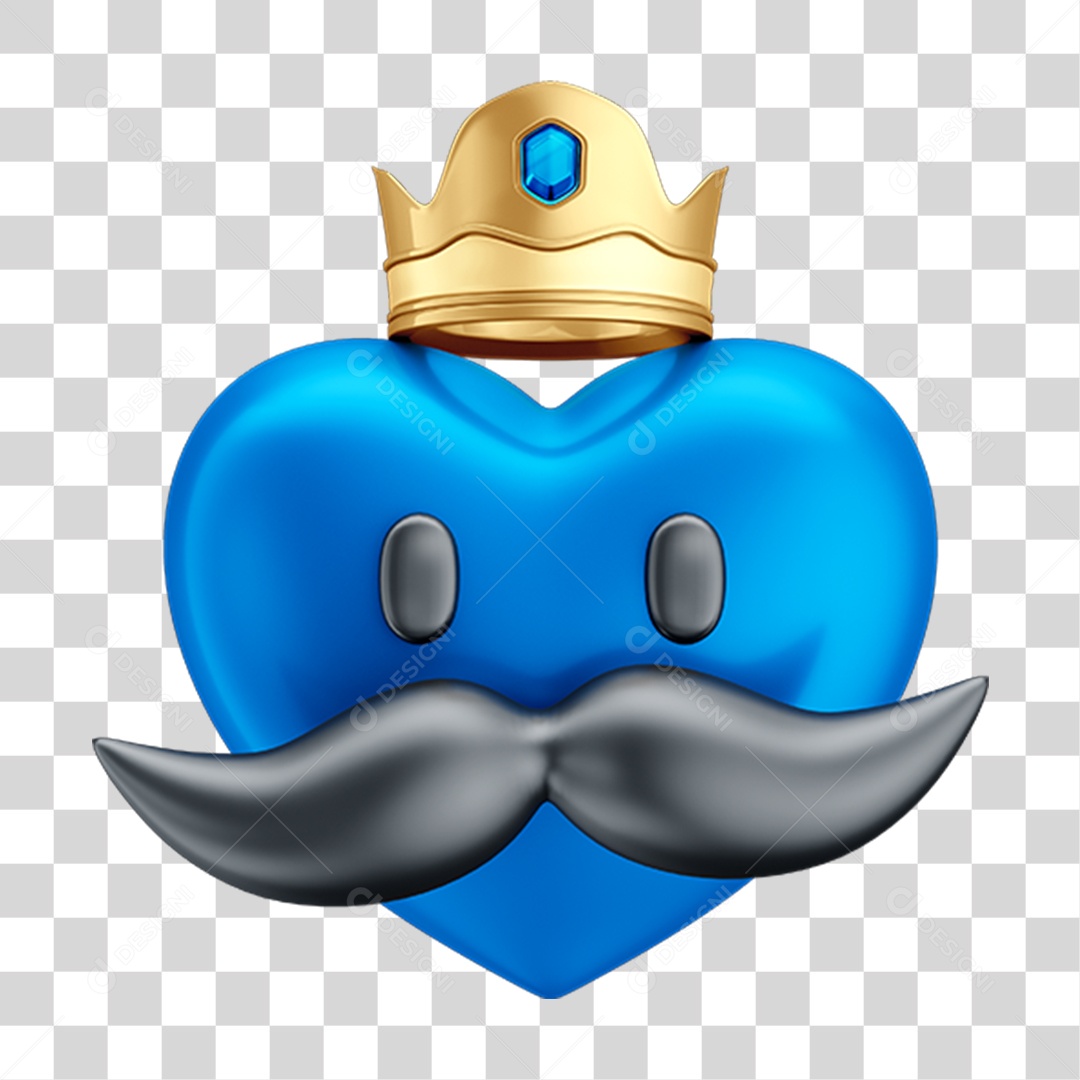 Objeto 3D Coração com Bigode para Composição PNG Transparente