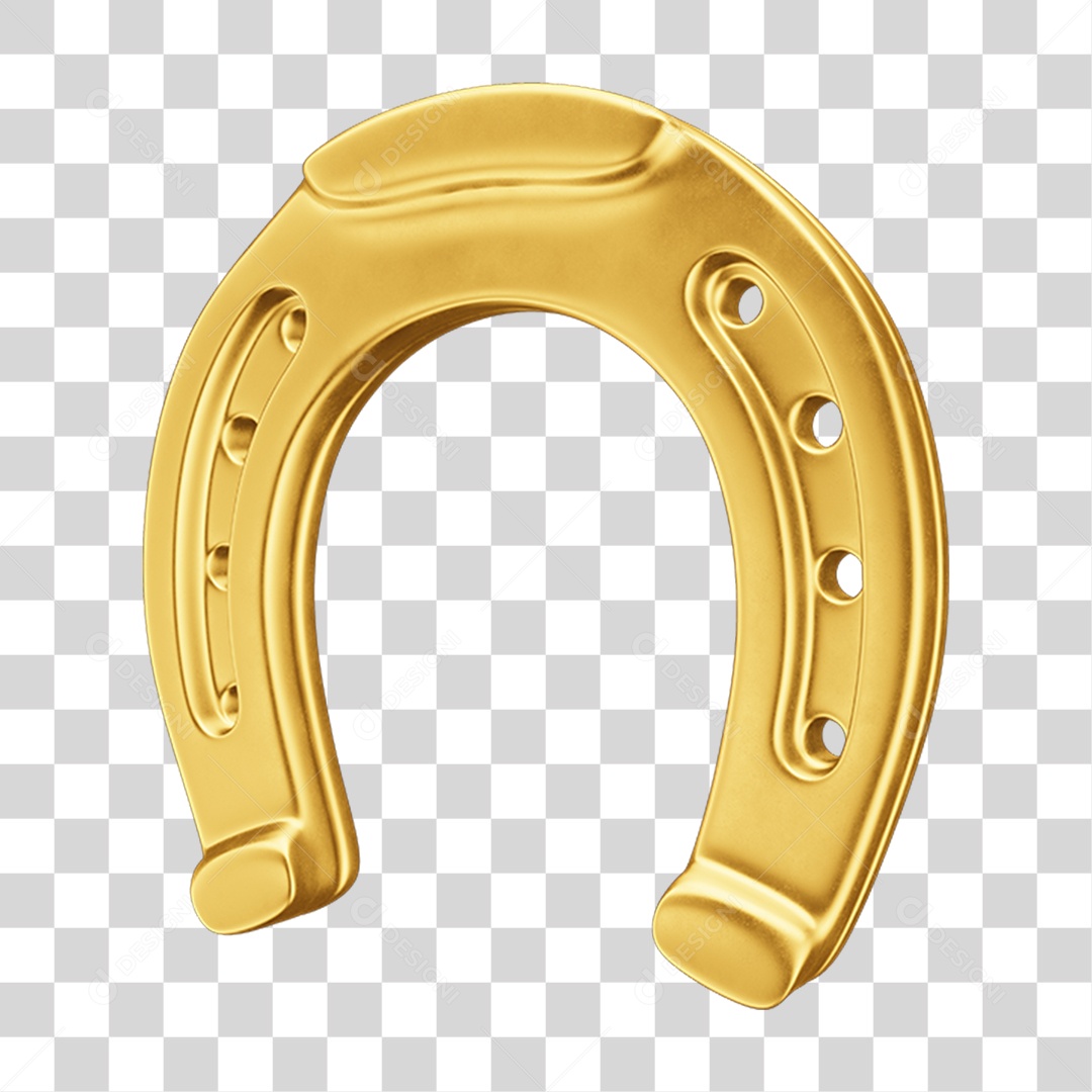 Objeto 3D Ferradura Dourada para Composição PNG Transparente