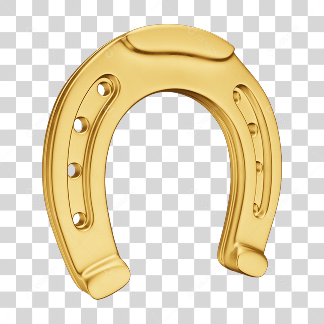 Objeto 3D Ferradura Dourada para Composição PNG Transparente