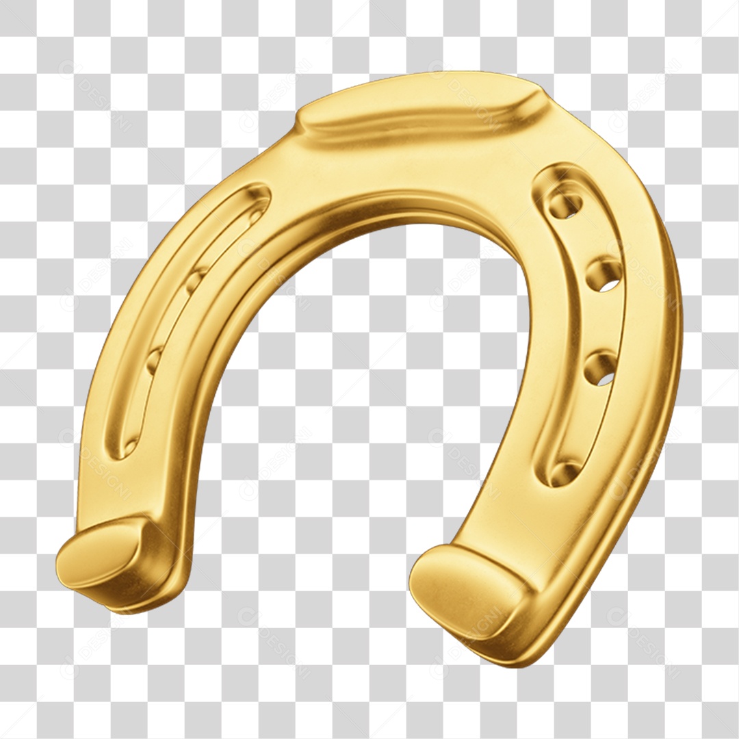 Objeto 3D Ferradura Dourada para Composição PNG Transparente