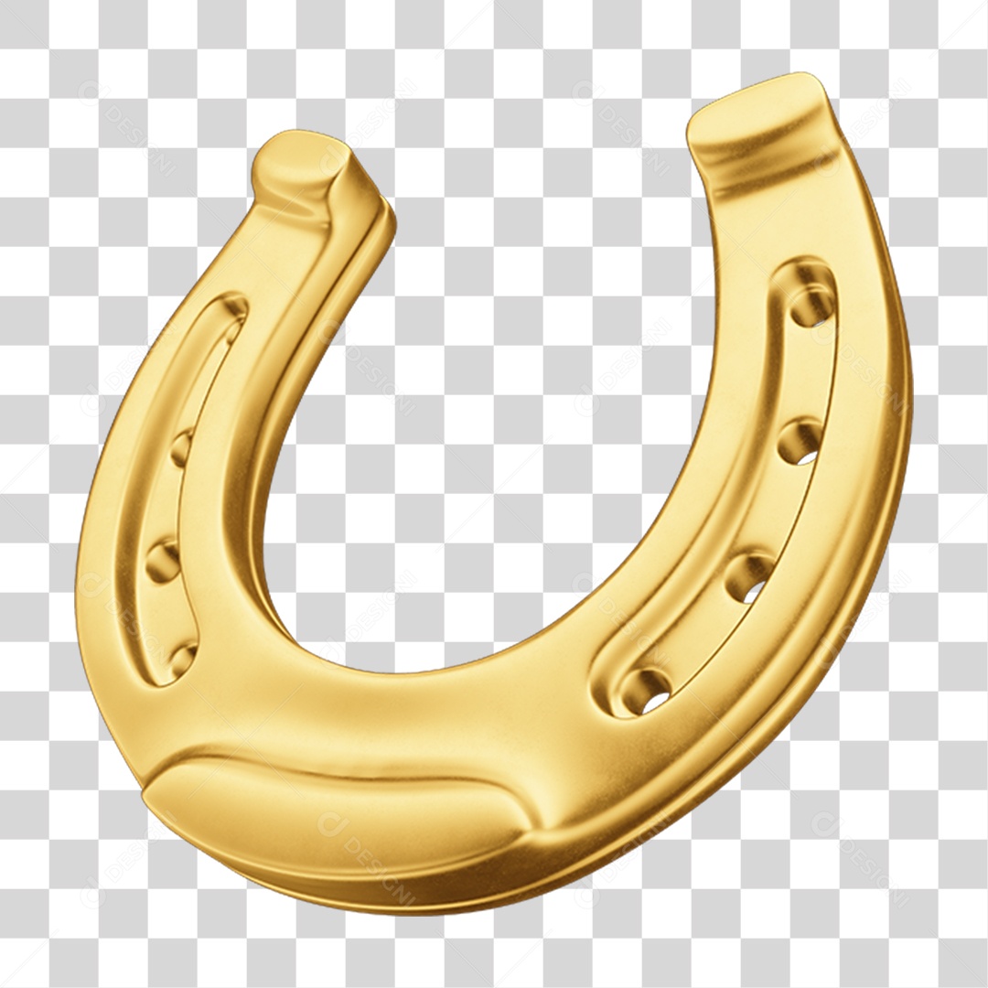 Objeto 3D Ferradura Dourada para Composição PNG Transparente