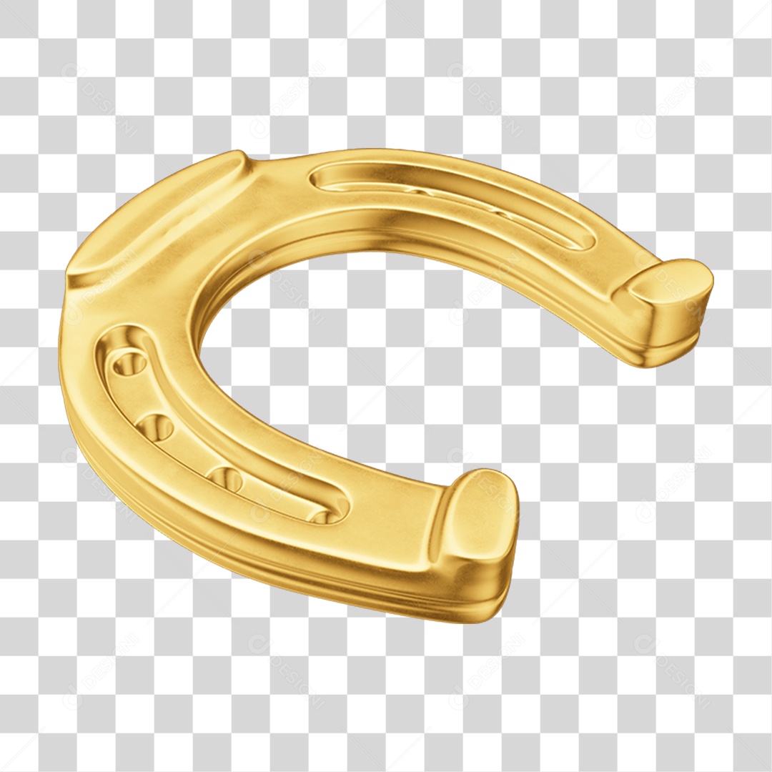 Objeto 3D Ferradura Dourada para Composição PNG Transparente