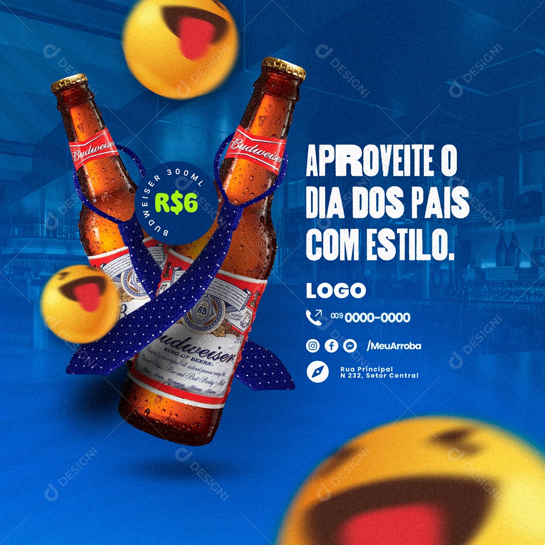Cervejaria Aproveite o Dia Dos Pais com Estilo Budweiser 6,00 Social Media PSD Editável