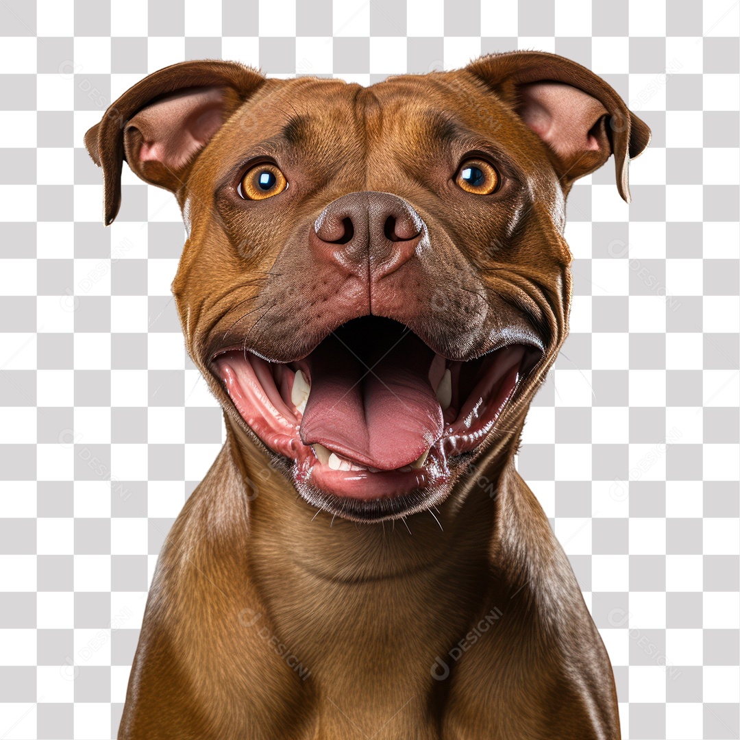 Cachorro Pitbull com Boca Aberta Olhando para Câmera Fundo PNG Transparente