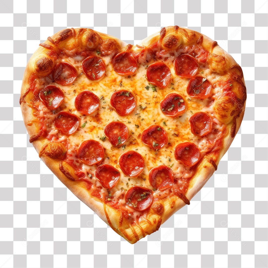 Pizza de Calabresa em Forma de Coração Fundo PNG Transparente