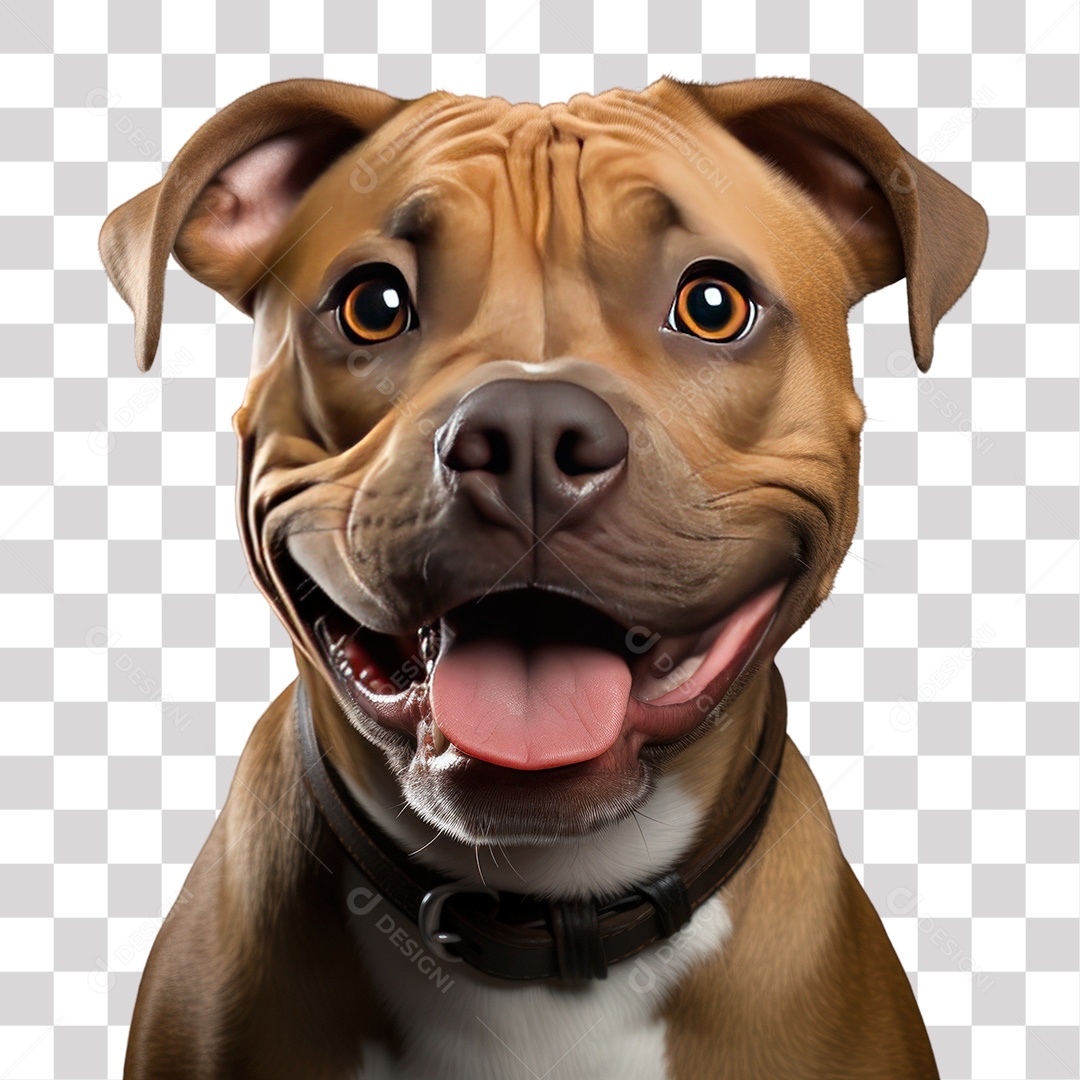 Cachorro Pitbull com Boca Aberta Olhando para Câmera Fundo PNG Transparente