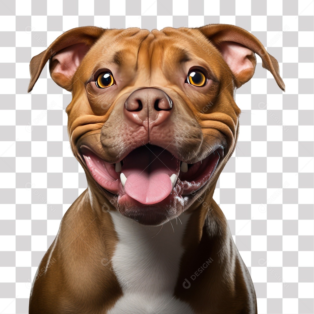 Cachorro Pitbull com Boca Aberta Olhando para Câmera Fundo PNG Transparente