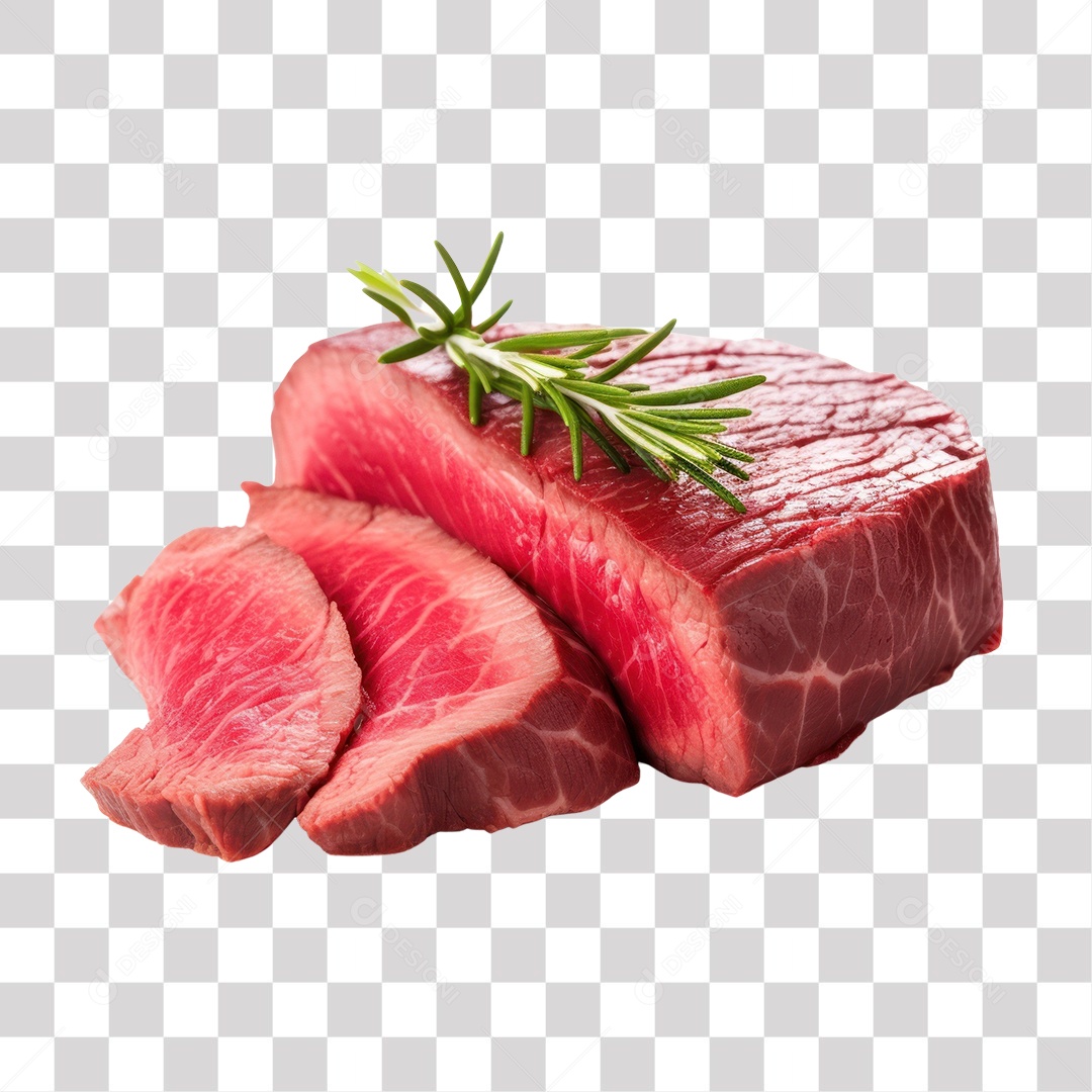 Carne Bovina Cortada com Folha Encima Fundo PNG Transparente