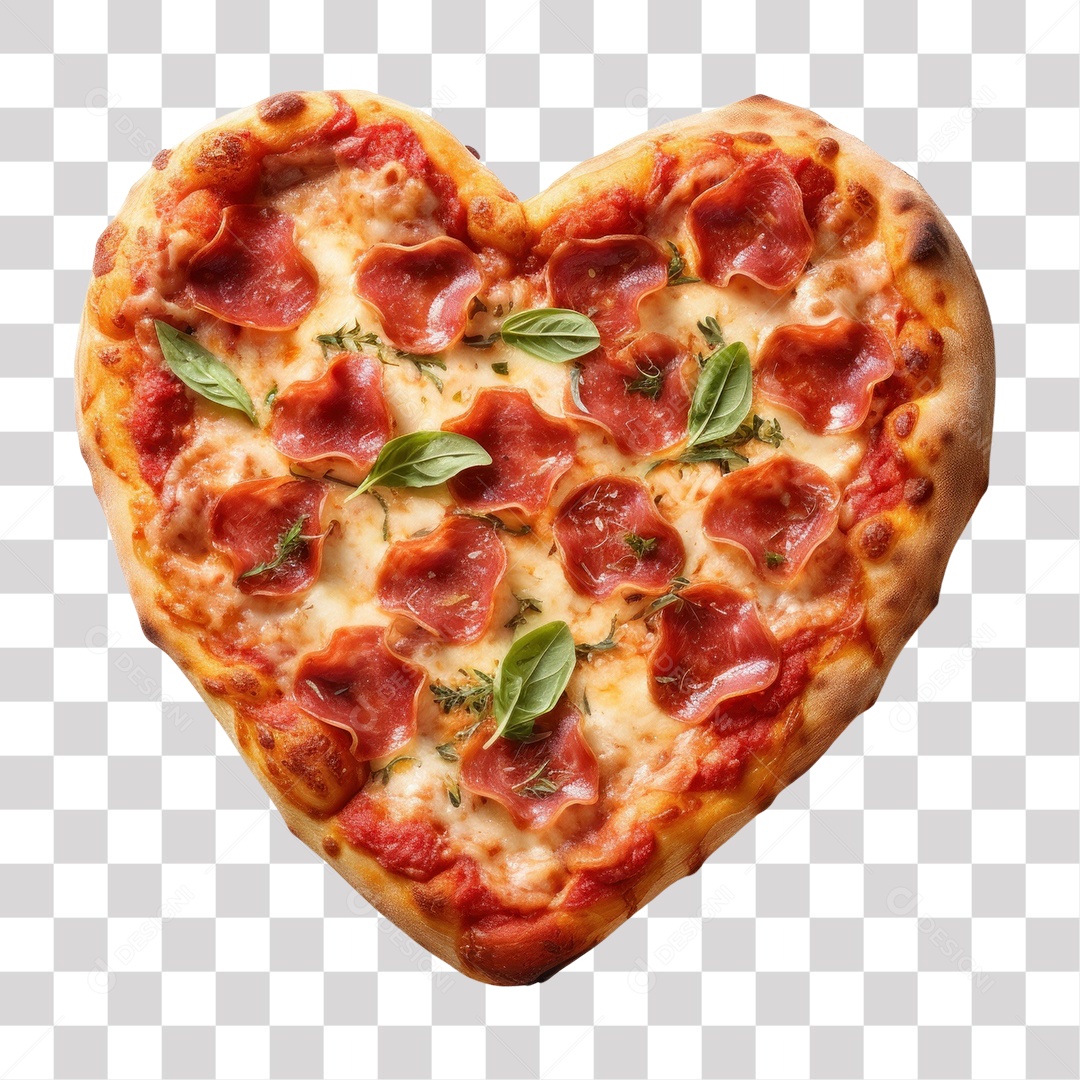 Pizza de Calabresa com Forma de Coração Fundo PNG Transparente