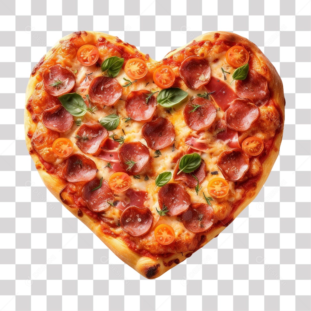 Pizza Calabresa com Forma de Coração Fundo PNG Transparente