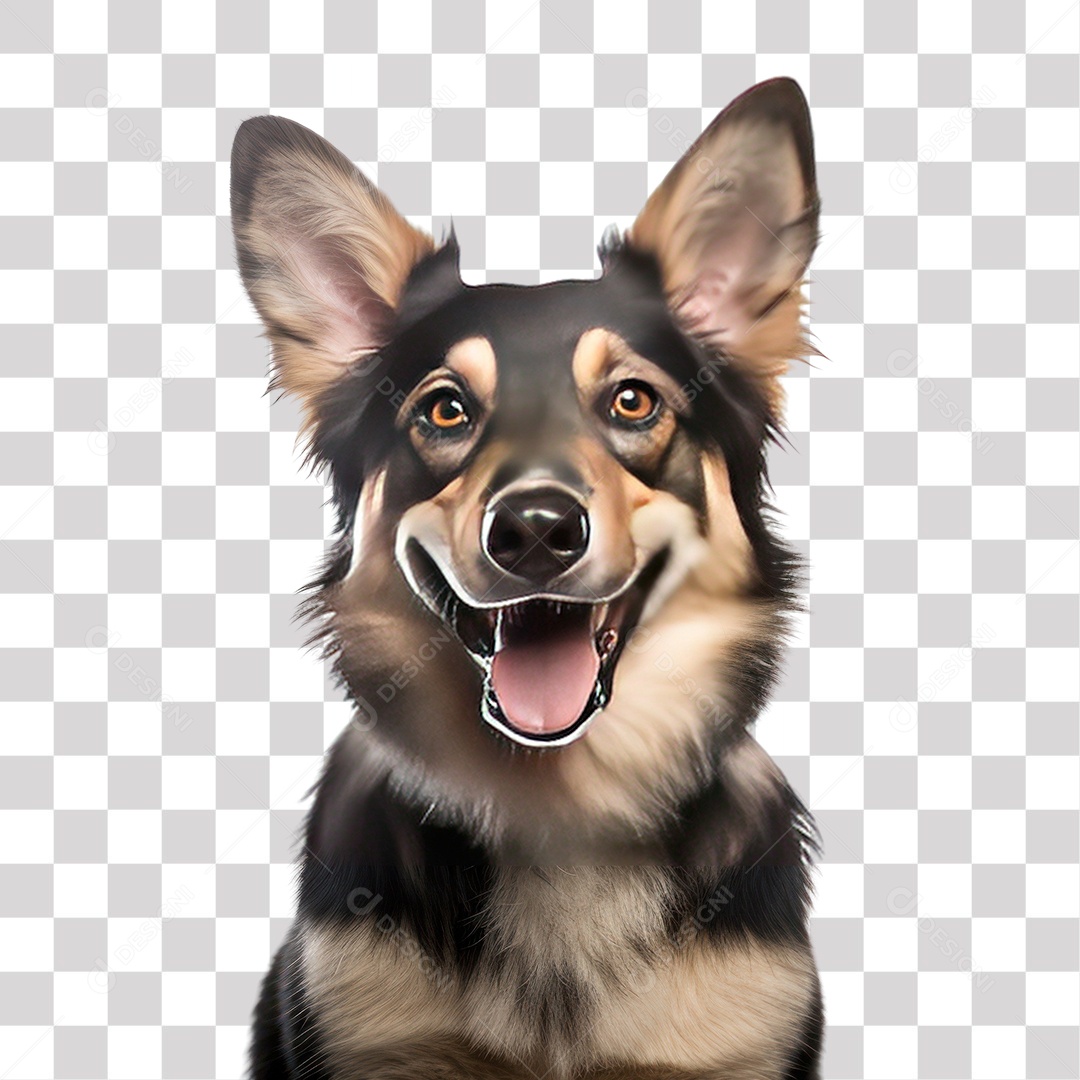 Cachorro Pastor Alemão com Boca Aberta Olhando para Câmera Fundo PNG Transparente