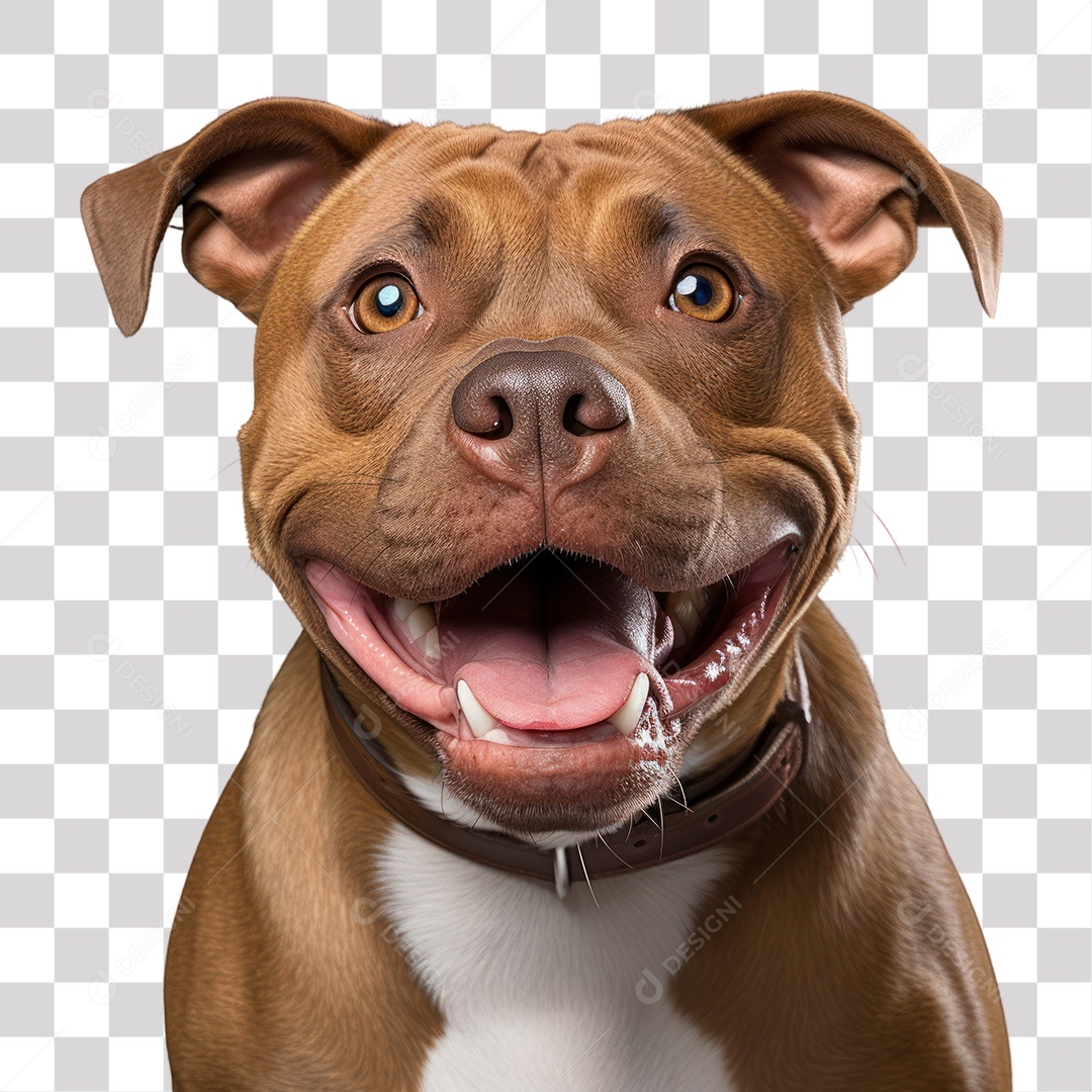 Cachorro Pitbull com Boca Aberta Olhando para Câmera Fundo PNG Transparente