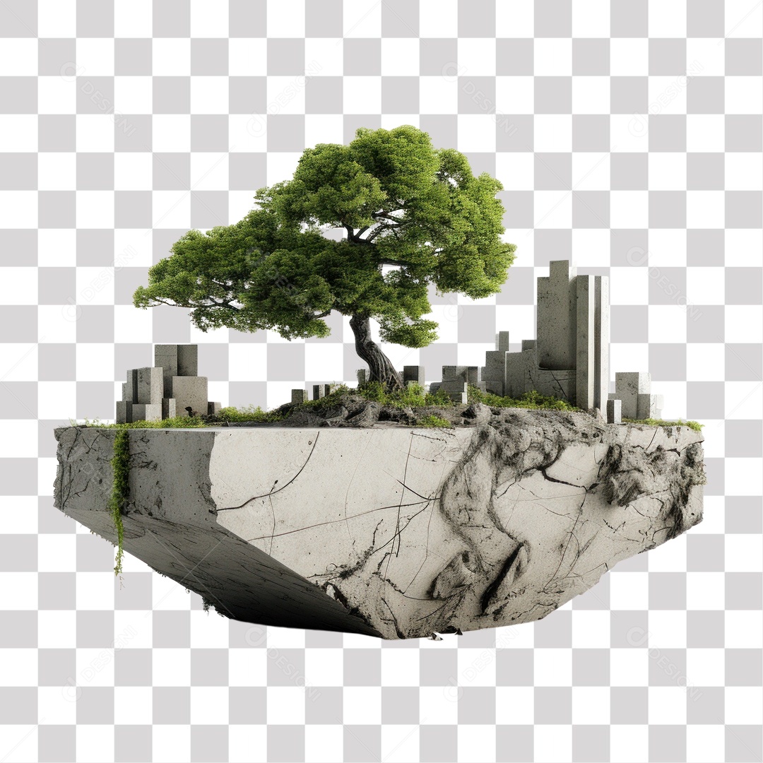 Planta Bonsai em Concreto Suspenso Fundo PNG Transparente