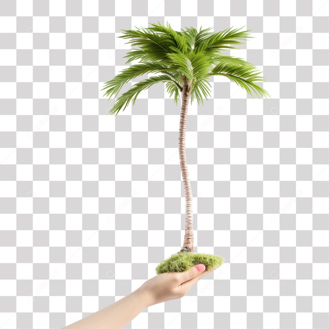 Mão Segurando Pé de Coqueiro Fundo PNG Transparente