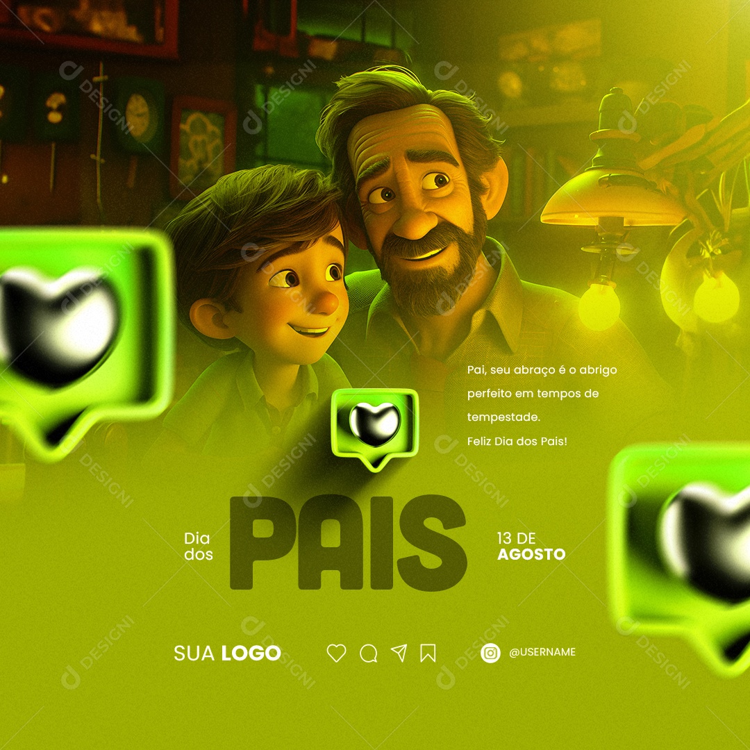 Dia Dos Pais Seu Abraço é o Abrigo Perfeito Social Media PSD Editável