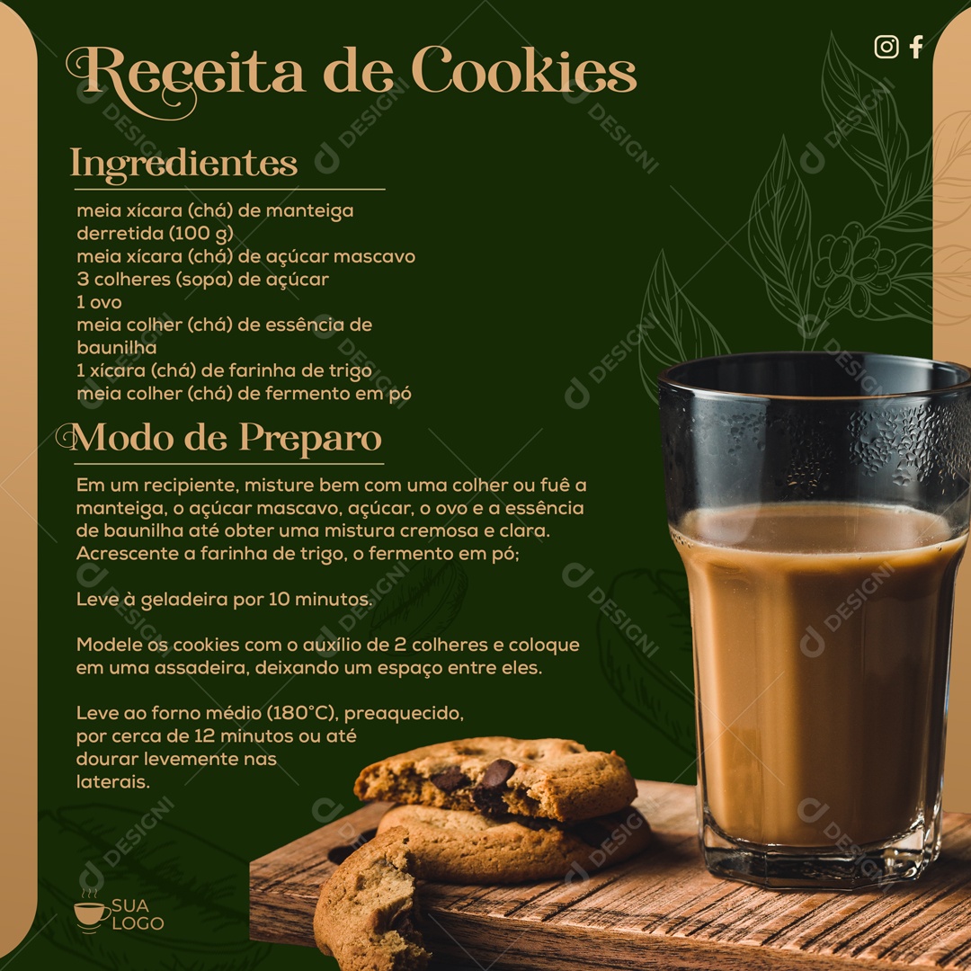 Feed Receita De Cookies Ingredientes Social Media PSD Editável