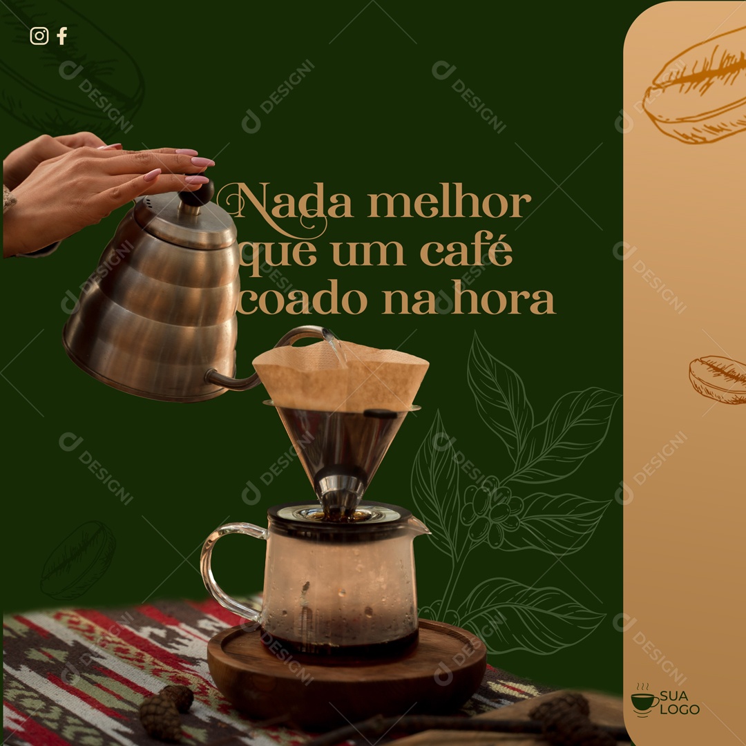 Social Media Feed Um Café Coado Na Hora PSD Editável