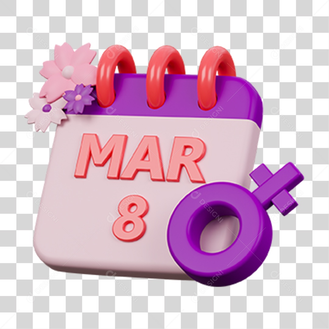 Elemento 3D 8 de Março Calendário  para Composição PNG Transparente