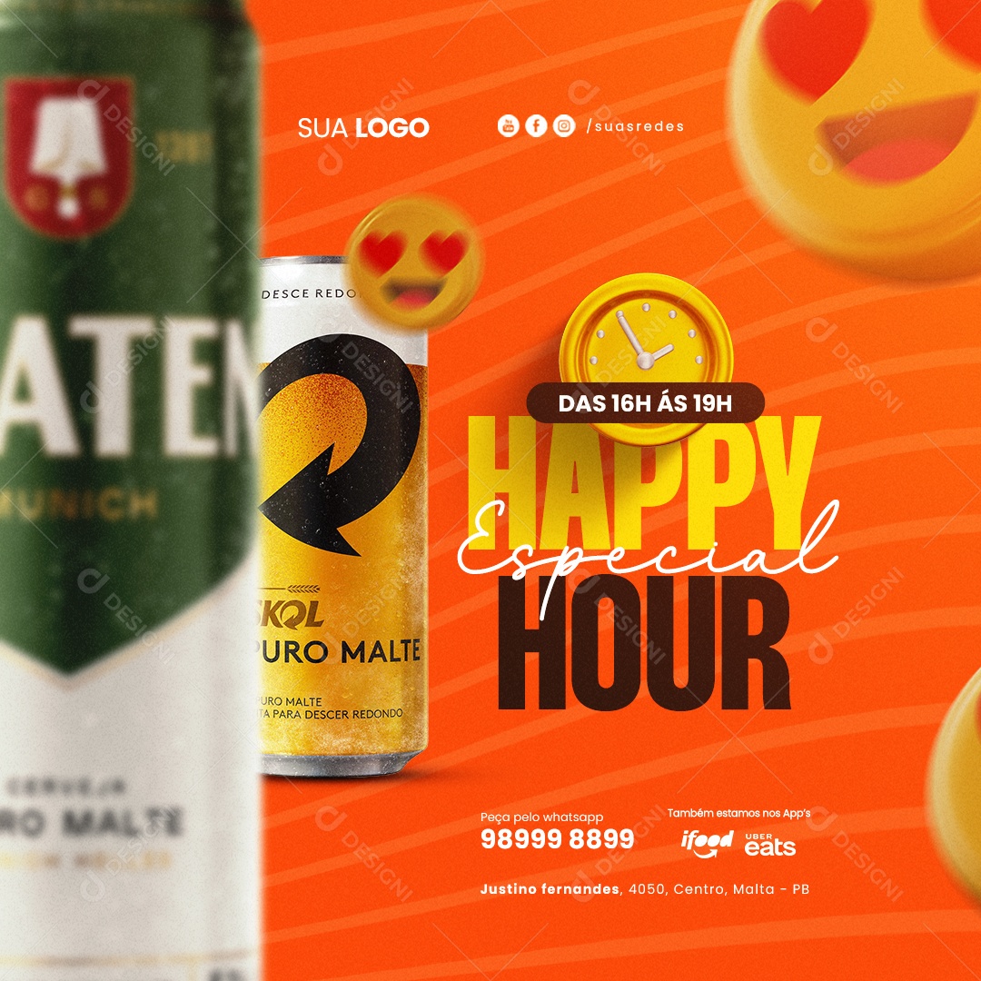 Cervejaria Spaten Skol Puro Malte Happy Hour Especial Social Media PSD Editável