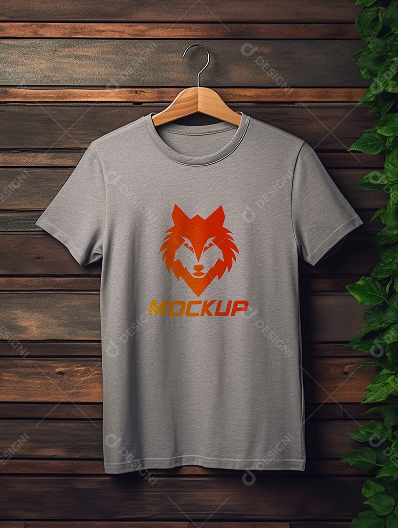 Mockup de Camiseta Cinza no Cabide PSD Editável