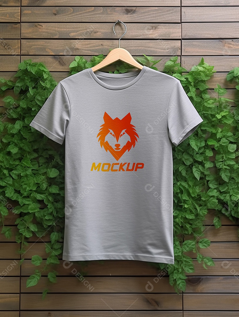 Mockup de Camiseta Cinza no Cabide PSD Editável