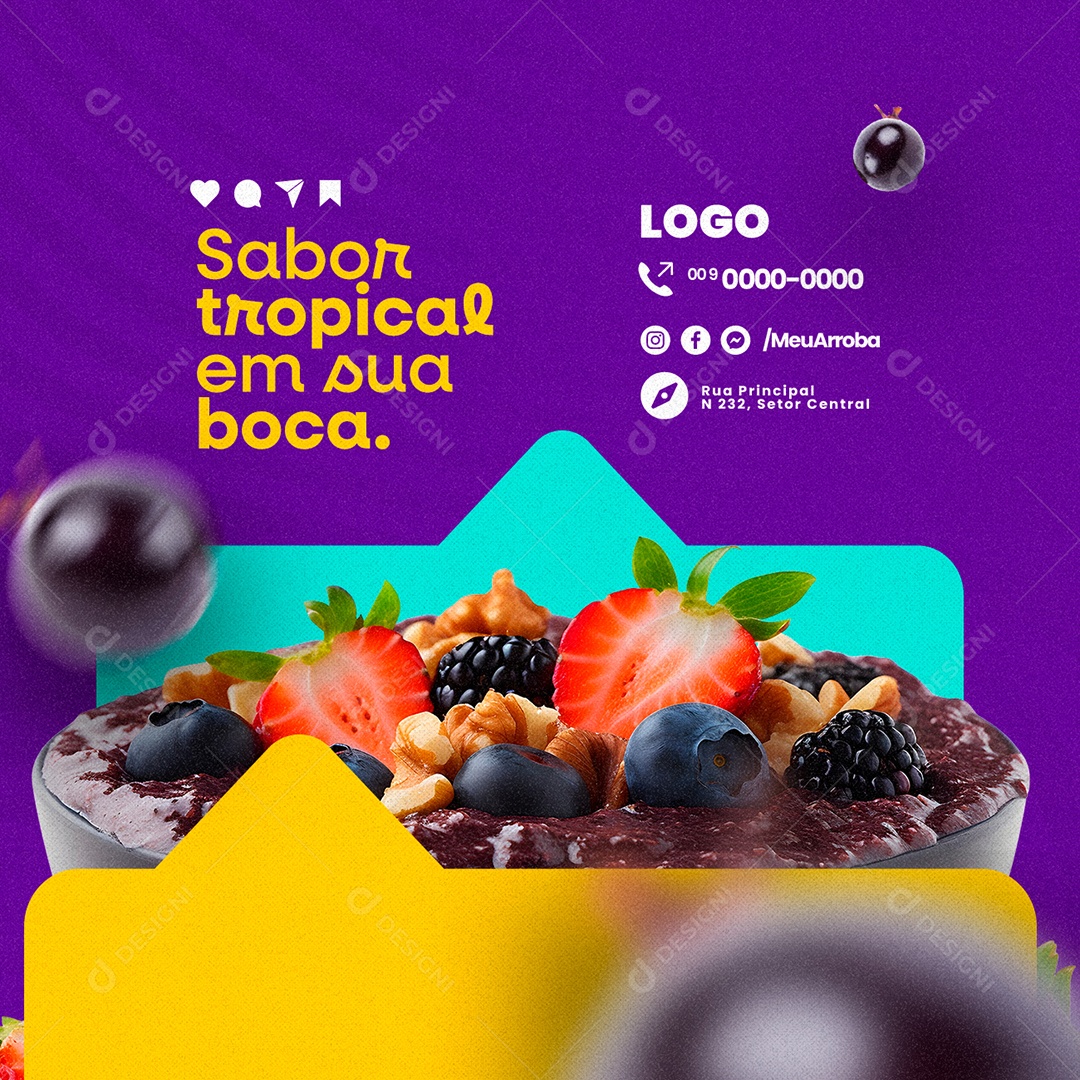 Açaiteria Tigela De Açaí com Frutas Sabor Tropical Em Sua Boca Social Media PSD Editável