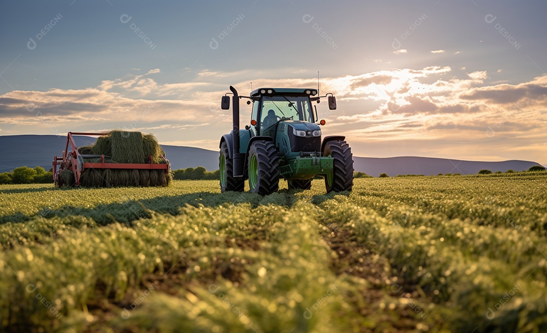 Trator agrícola trabalhando na fazenda