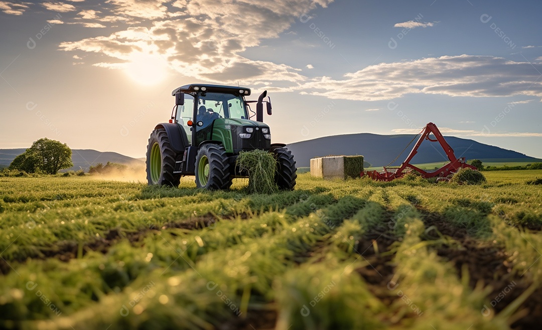 Trator agrícola trabalhando na fazenda