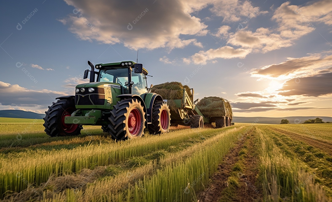 Trator agrícola sobre solo na fazenda