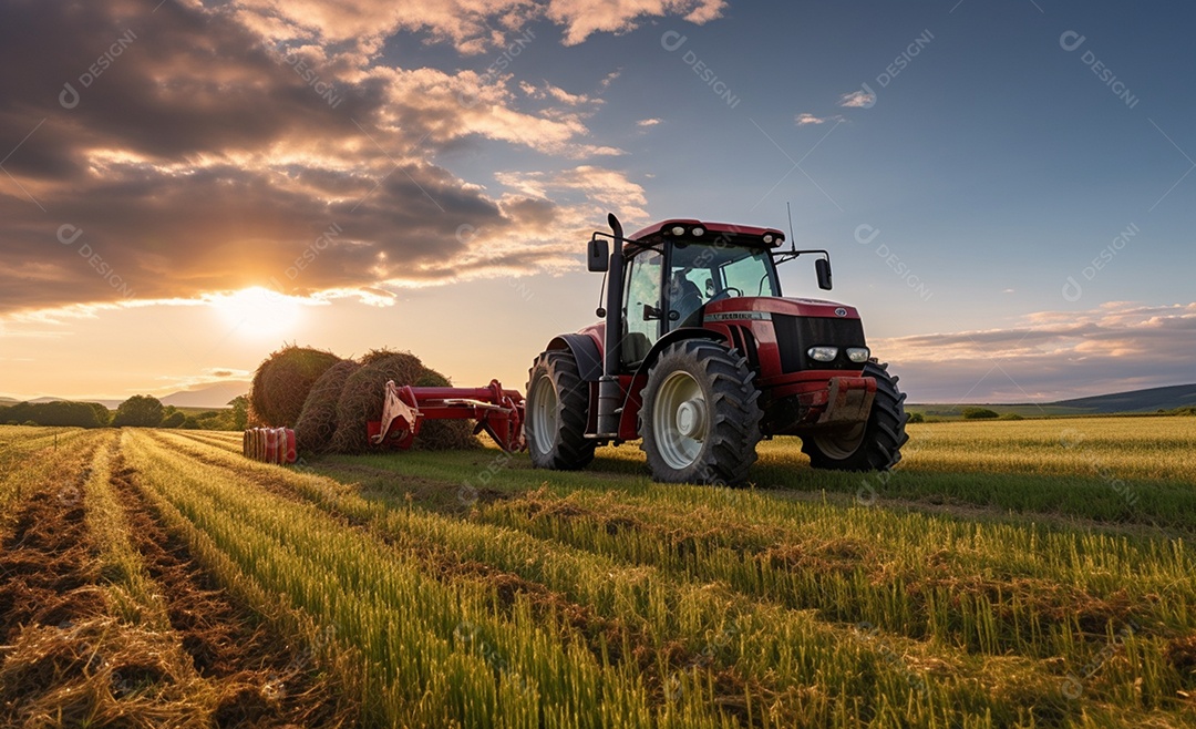 Trator agrícola trabalhando na plantação