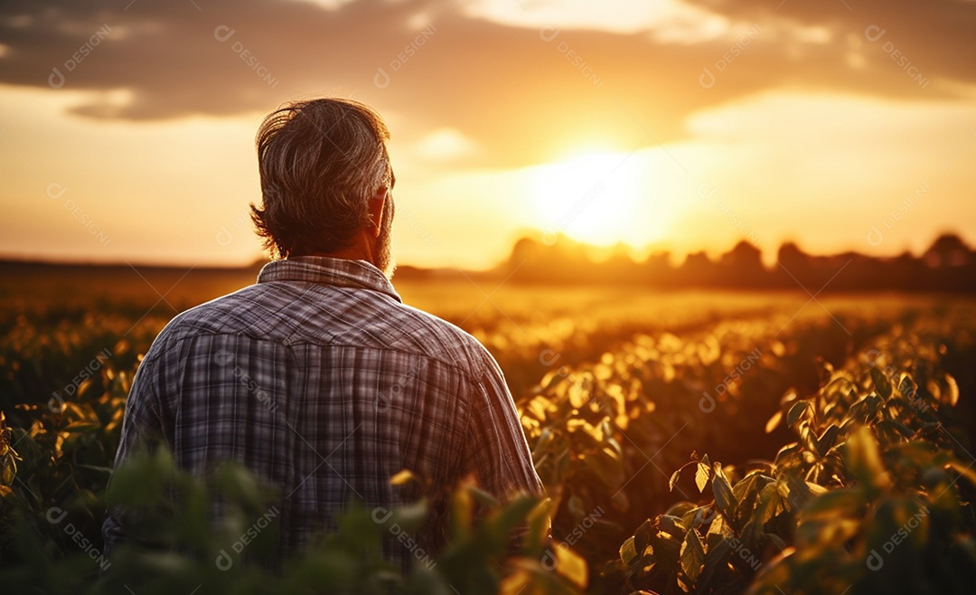 Homem agricultor na plantação na fazenda