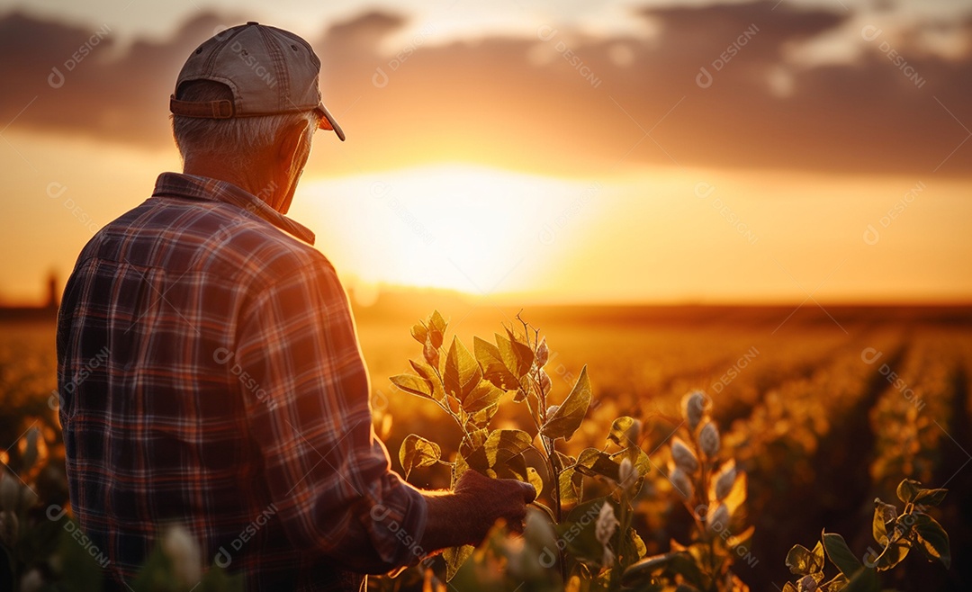 Homem agricultor na plantação na fazenda