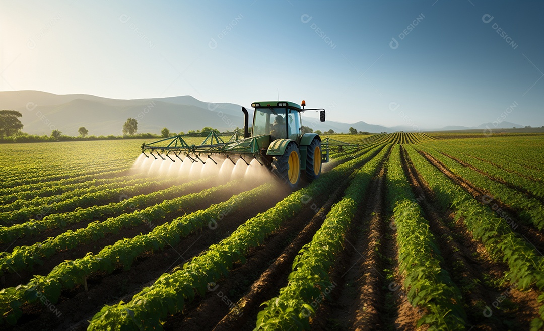 Trator agrícola trabalhando na fazenda