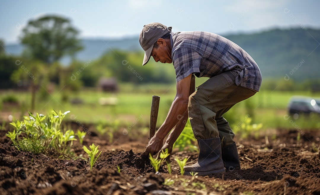 Homem agricultor trabalhando na fazenda