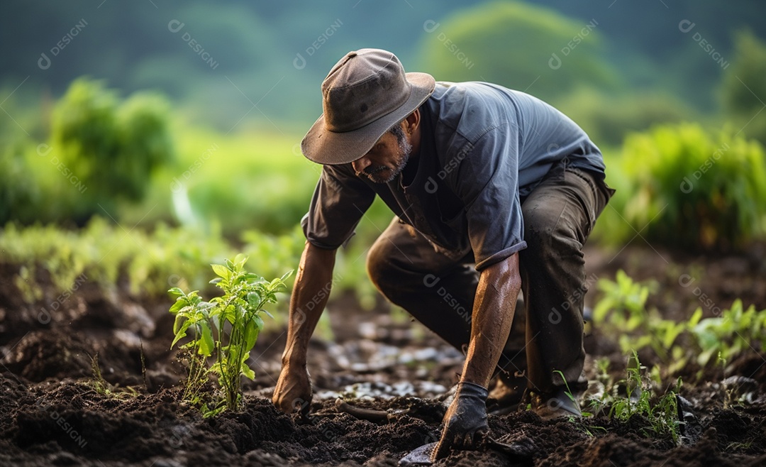 Homem agricultor trabalhando na fazenda