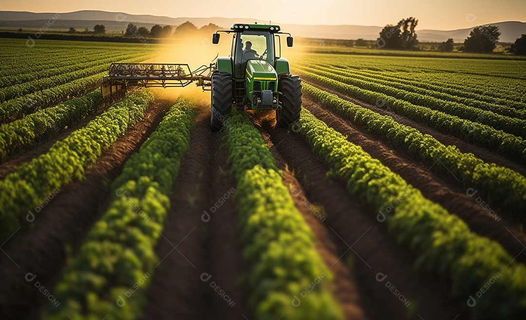 Trator agrícola trabalhando sobre a fazenda
