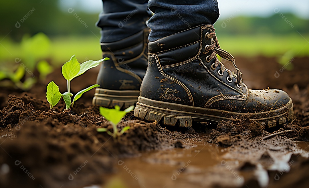 Botas do fazendo sobre o solo na fazenda