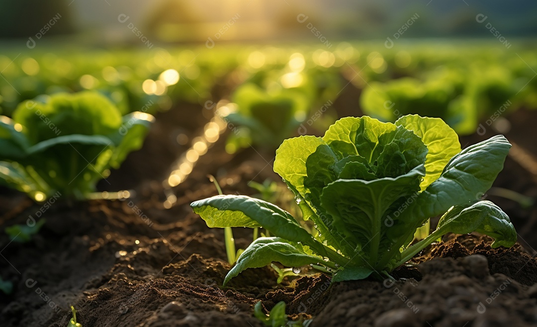 Plantação de alface romana em uma fazenda