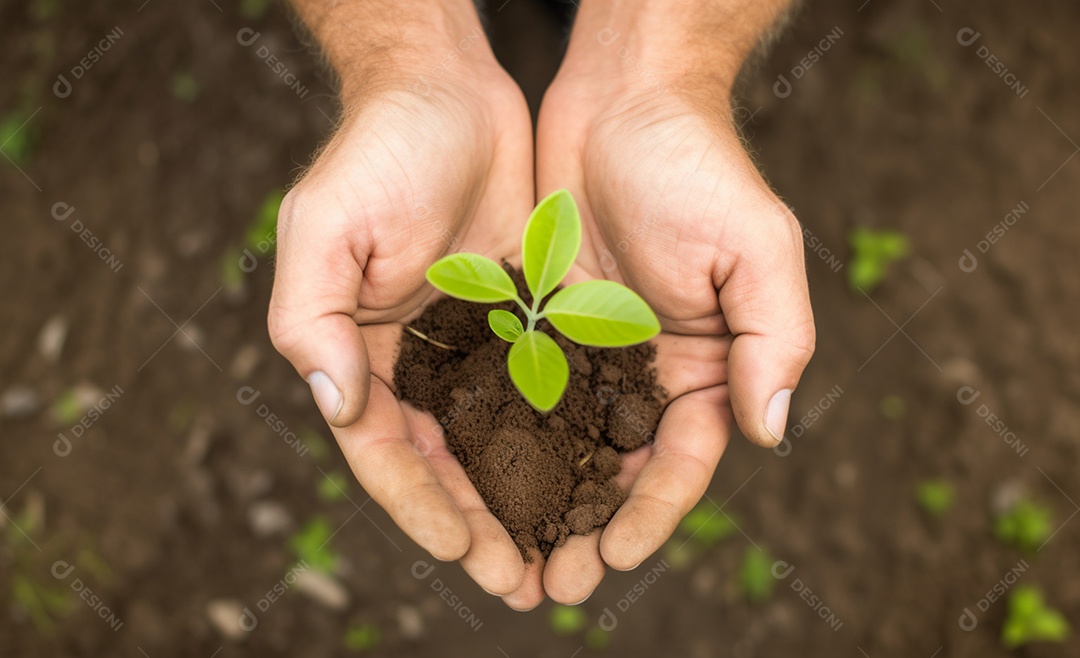 Homem agricultor em cultivos de plantas sobre o solo